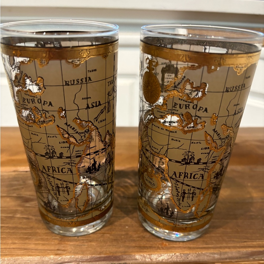 VINTAGE 1960'S CERA "ATLAS WORLD MAP" 12 OZ GLASSES